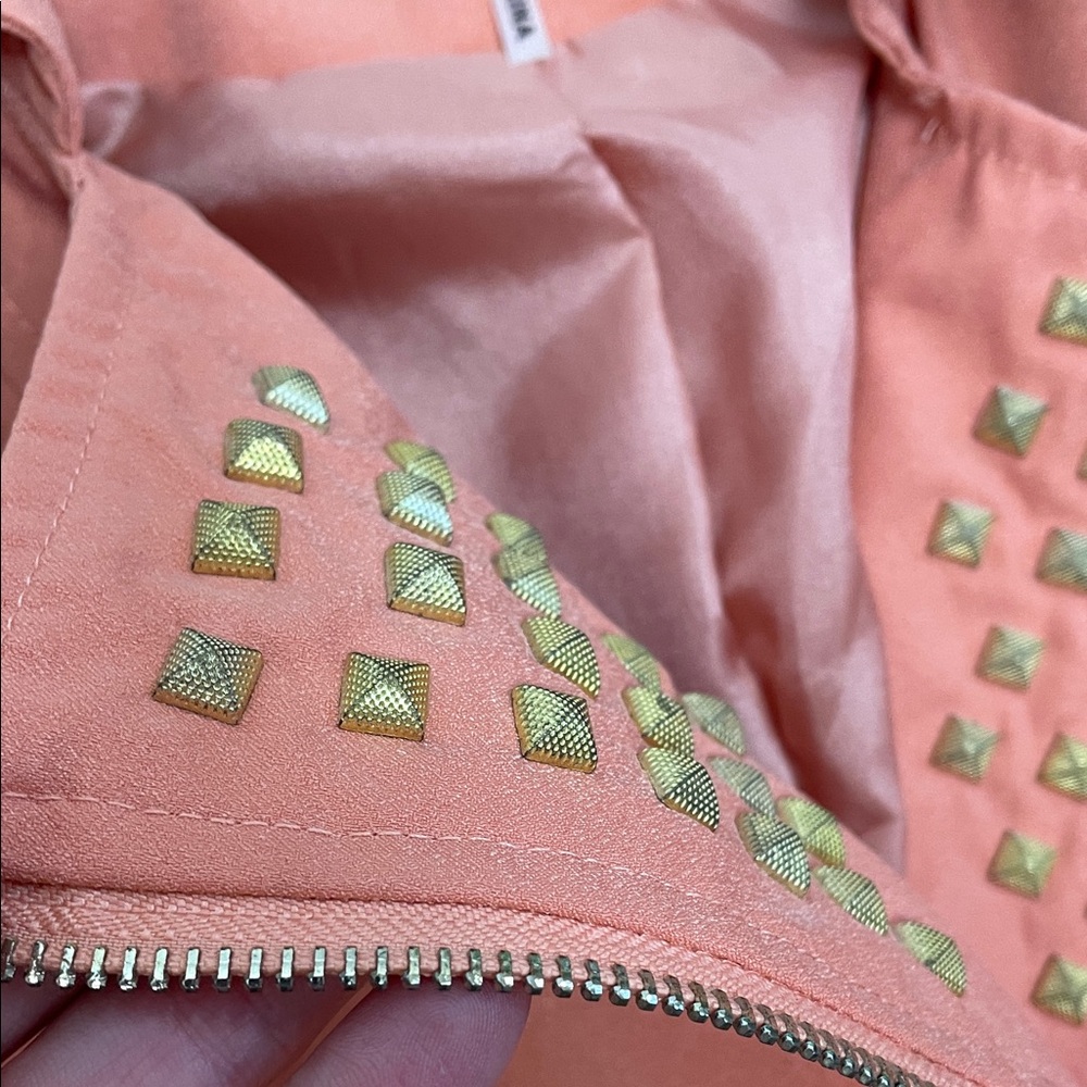 Gold Studded peach moto Jacket - Picture 12 of 17